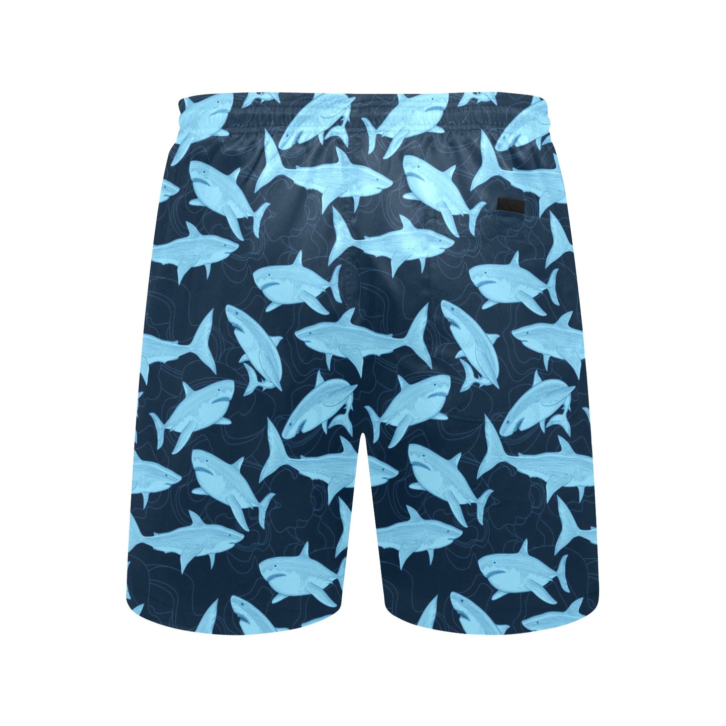 Navy Shark Men Swim Trunks, Blue Mid Length Shorts Beach Front and Back Pockets Mesh Linen Drawstring Casual Bathing Suit Summer Plus Size Starcove Fashion