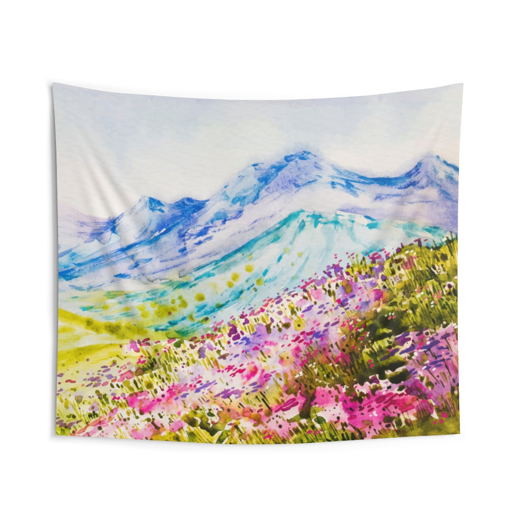 Watercolor Mountain Tapestry, Spring Flowers Nature Landscape Indoor Wall Art Hanging Tapestries Large Small Decor Home Dorm Room Starcove Fashion