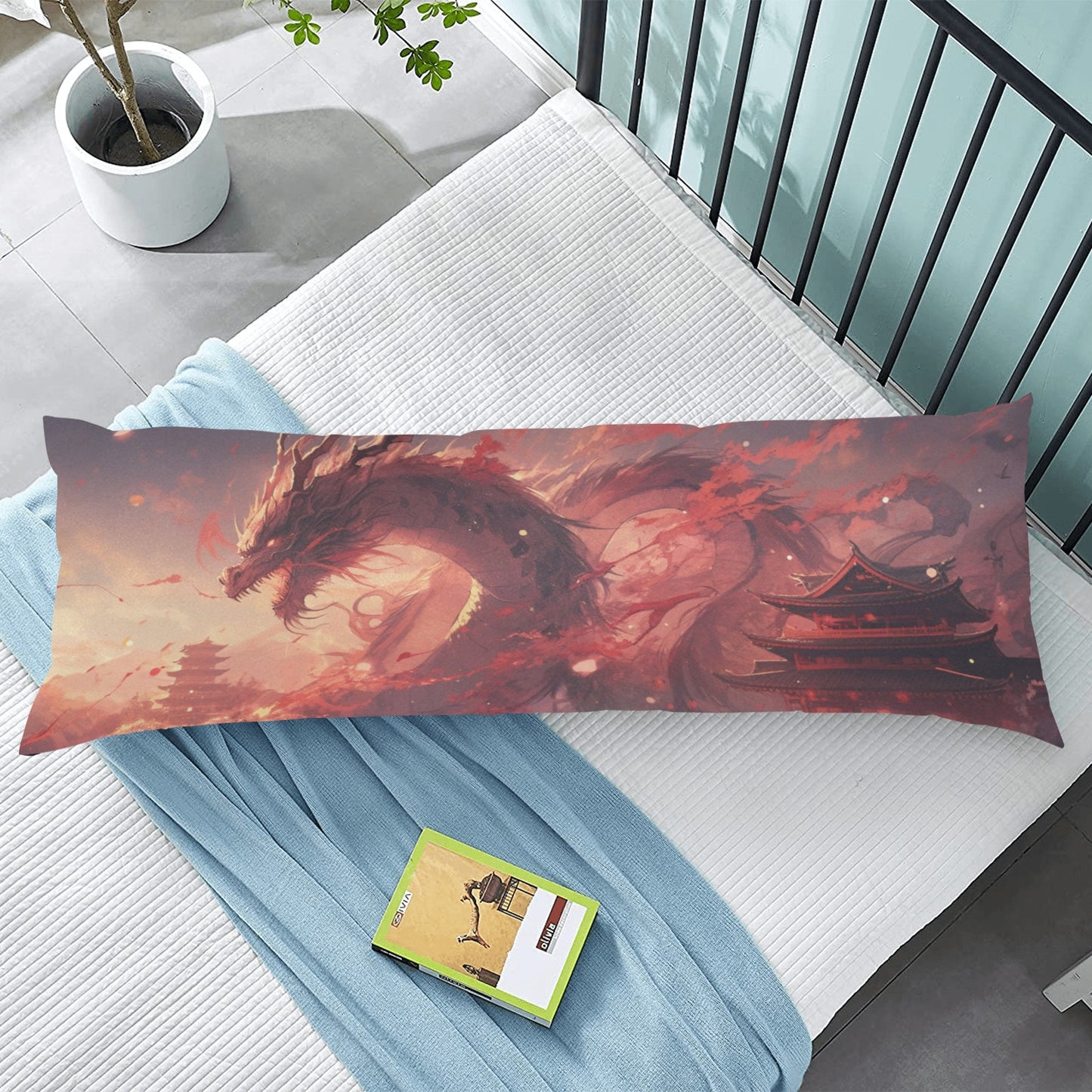 Japanese Dragon Body Pillow Case, Anime Kawaii Long Large Full Bed Accent Print Throw Decor Decorative Cover 20x54 Satin Zipper Starcove Fashion