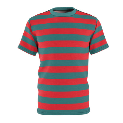 Green and Red striped Men T Shirt, Vintage Horizontal Stripes 90s Unisex Designer Crewneck Short Sleeve Tee Gifts Starcove Fashion