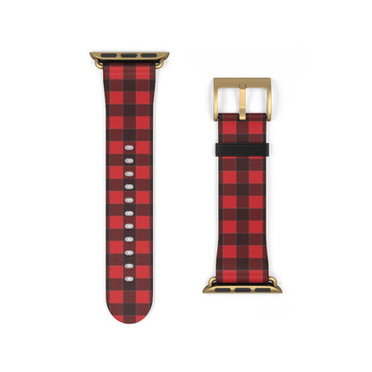 Buffalo Plaid Apple Watch Band, iWatch Red Black Check Lumberjack Checkered Vegan Leather 38mm 40mm 42mm 44mm size Series 1 2 3 4 5 6 SE Starcove Fashion