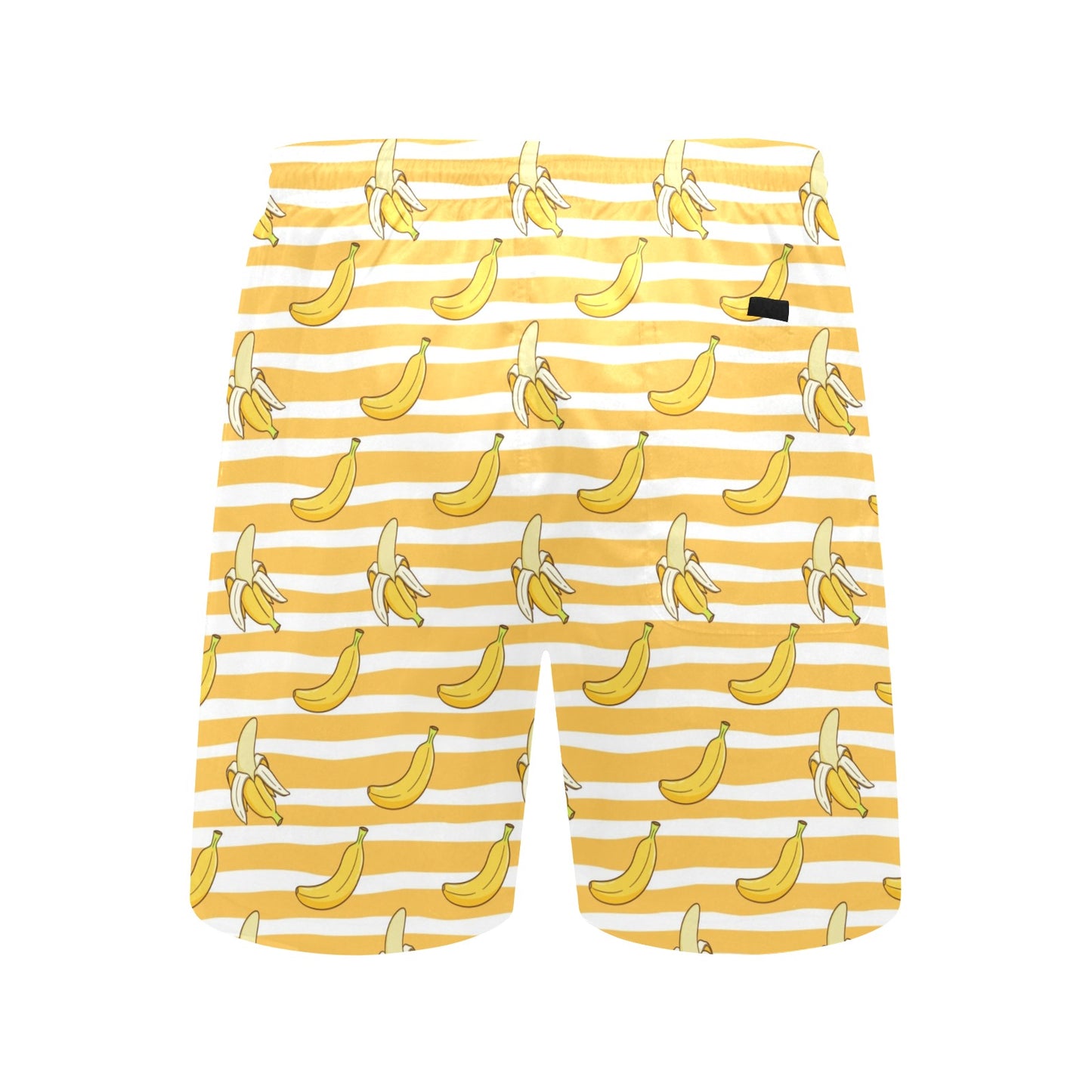 Banana Men Mid Length Shorts, Striped Yellow Funny Beach Swim Trunks Front and Back Pockets Mesh Drawstring Boys Casual Bathing Suit Summer Starcove Fashion