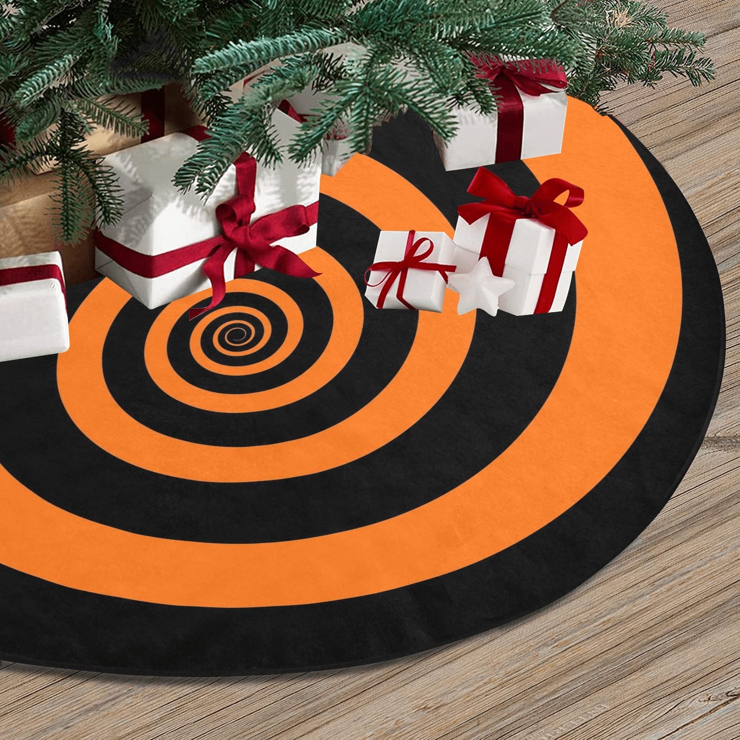 Halloween Tree Skirt, Hypnotic Spiral Black Pumpkin Orange Christmas Small Large Cover Home Decor Decoration All Hallows Eve Creepy Spooky Starcove Fashion