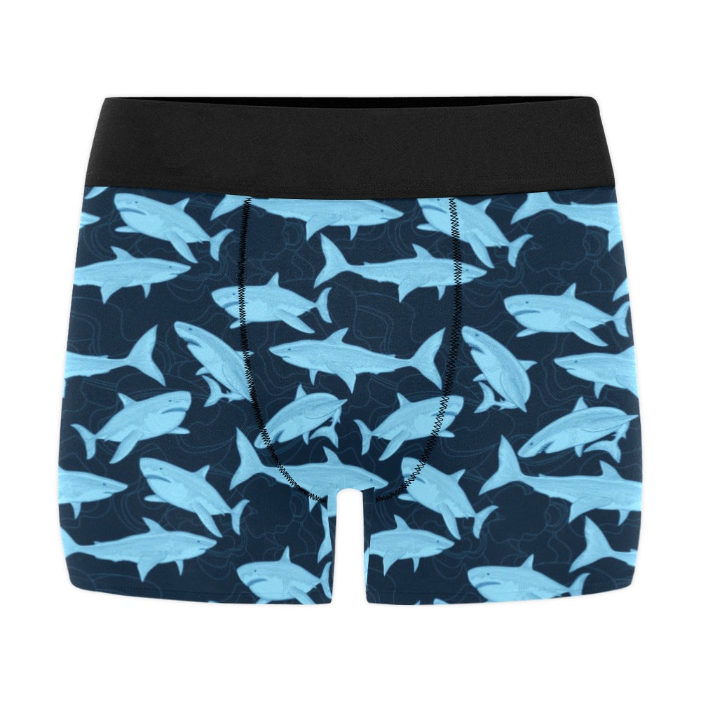 Shark Men Boxer Briefs, Sea Ocean Nautical Print Check Comfortable Underwear Pouch Luxury Trunks Sexy Designer Gift Birthday Plus Size Starcove Fashion