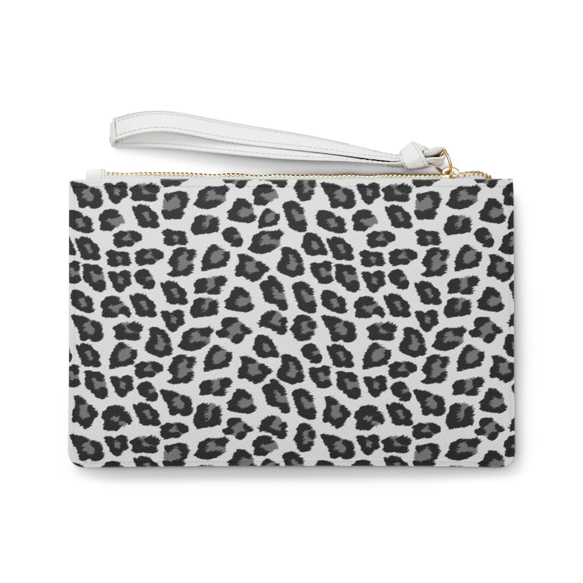 Snow Leopard Wristlet Wallet Women, Black White Animal Print Small Purse Vegan Leather Pockets Zipper Evening Modern Clutch Bag Strap Starcove Fashion