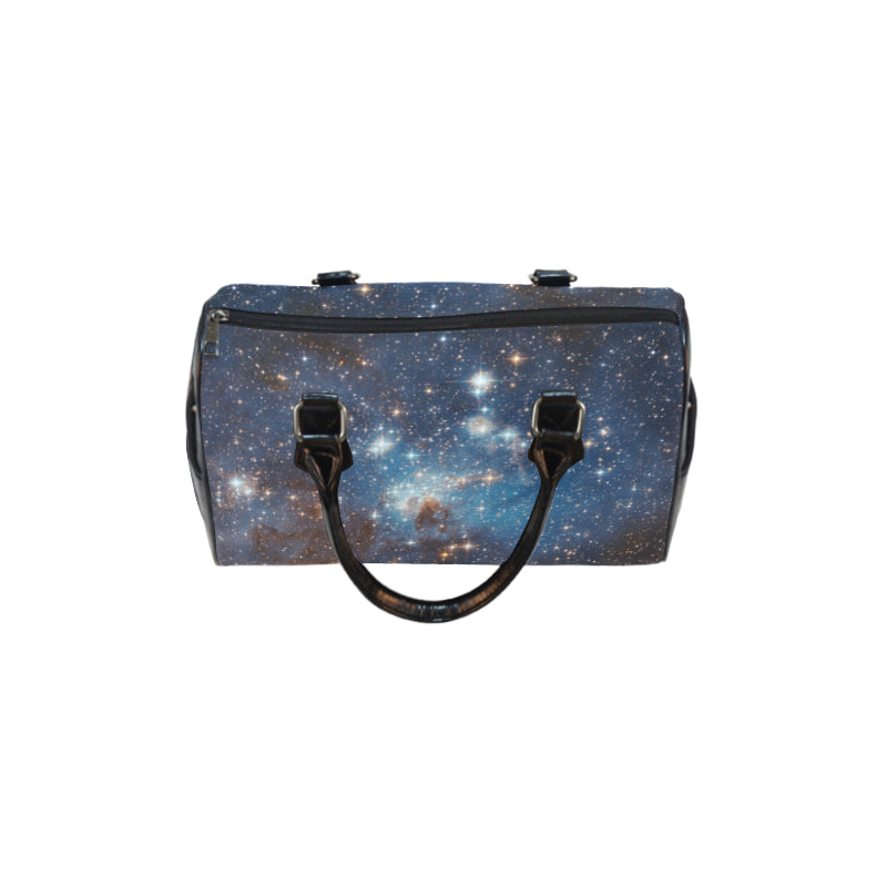 Galaxy Space Purse, Celestial Cosmic Outer Stars Blue Art Print Top Handle Handbag Canvas Leather Boston Barrel Type Designer Bag Gift Starcove Fashion