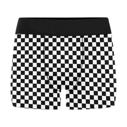 Checkered Print Men Boxer Briefs, Black White Check Underwear Pouch Funny Sexy Anniversary Checkerboard For Him Honeymoon Birthday Plus Size Starcove Fashion