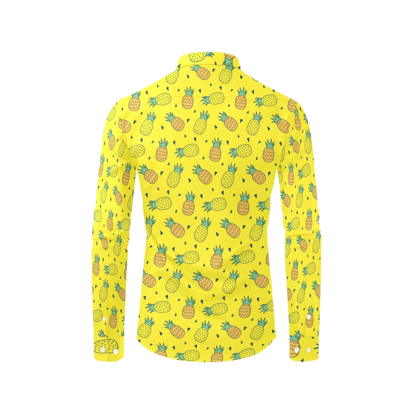 Yellow Pineapple Long Sleeve Men Button Up Shirt, Summer Fruit Print Dress Buttoned Collar Dress Shirt with Chest Pocket Starcove Fashion