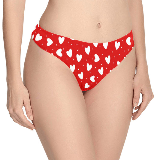 Red Hearts Women Thongs, High-cut Briefs Panties Cheeky Underwear Undies Valentines Day Sexy Bride Bridal Knickers Ladies