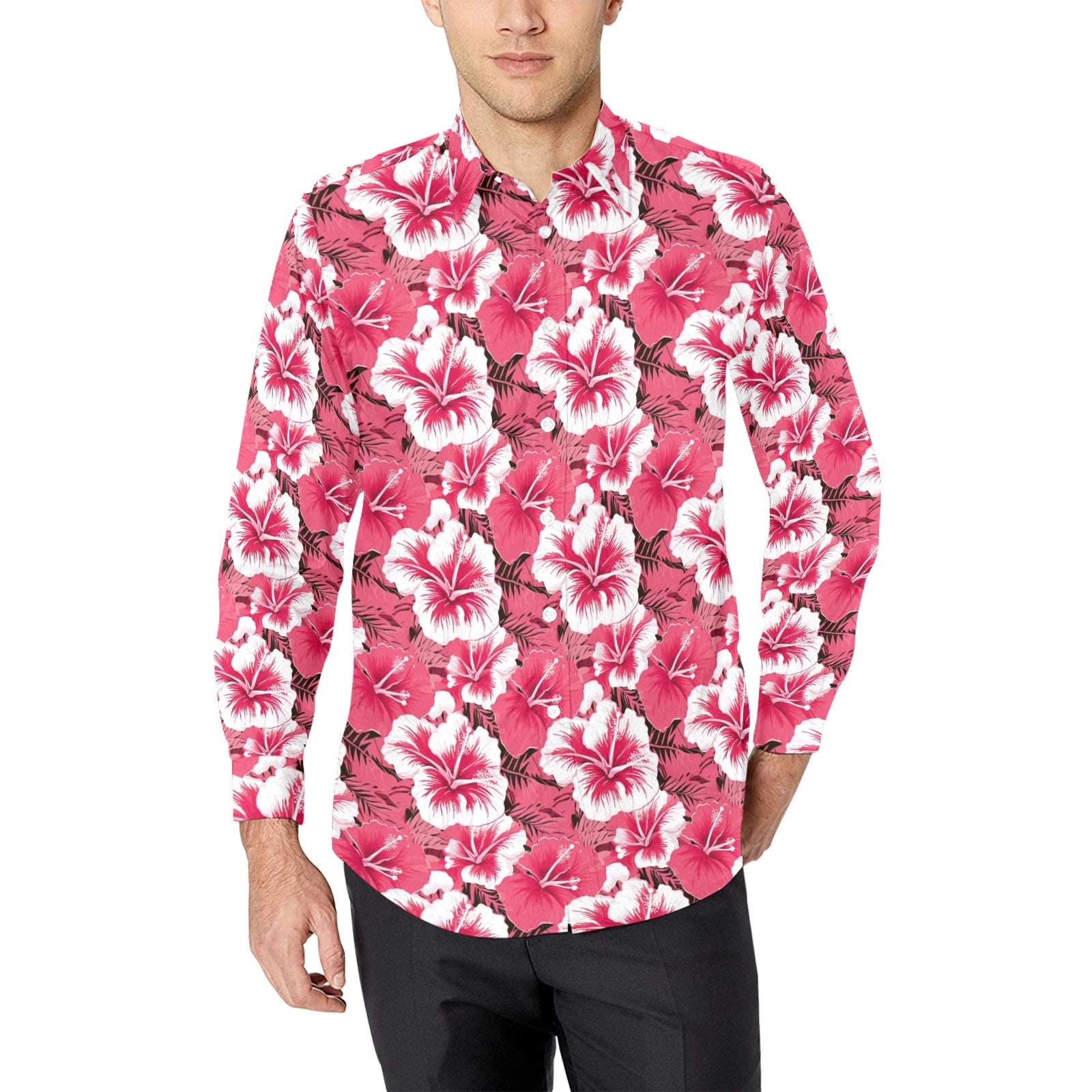 mens pink floral dress shirt Men's Casual Pink Rose Floral Print Button Up Long Sleeve Dress Shirt joliplacard
