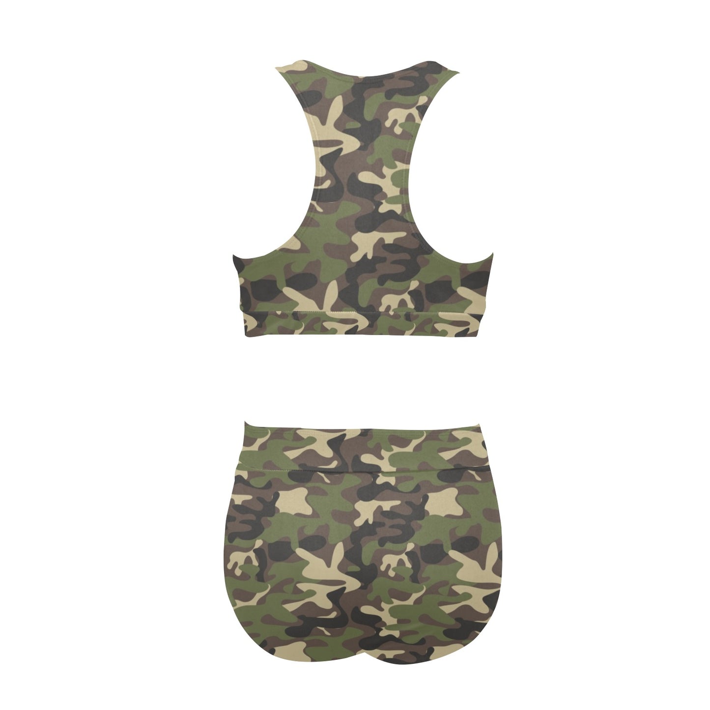 Camo Bikini Sports Bikini Set, Green Camouflage High Waisted Cheeky Bottom Crop Halter Top 90s Sexy Swimsuits Women Padded Swimwear Starcove Fashion