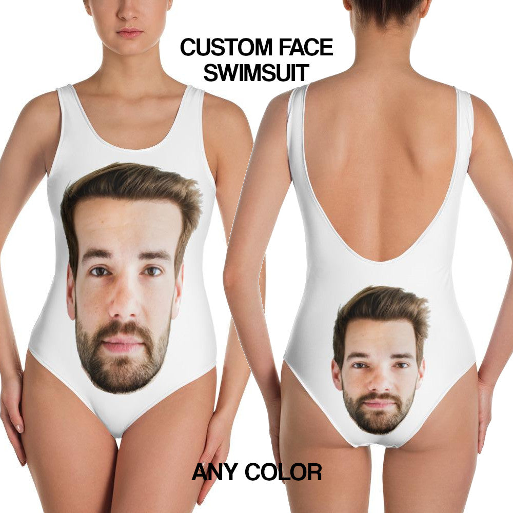 Starcove Fashion Custom Print Photo Faces Bathing Suit Women, Personalized One Piece Swimsuit Face, Customized Bride Bachelorette Party Funny Gift Swimwear XS
