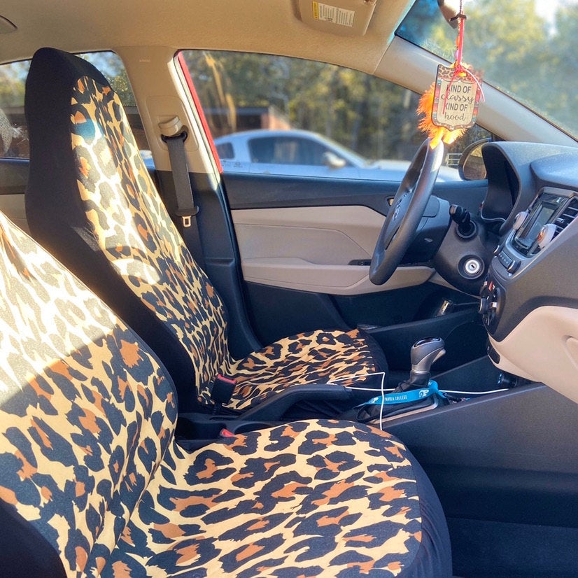 Leopard Car Seat Covers 2 pc, Animal Print Cheetah Pattern Front Seat Covers Cute Car SUV Seat Protector Accessory Decoration Starcove Fashion