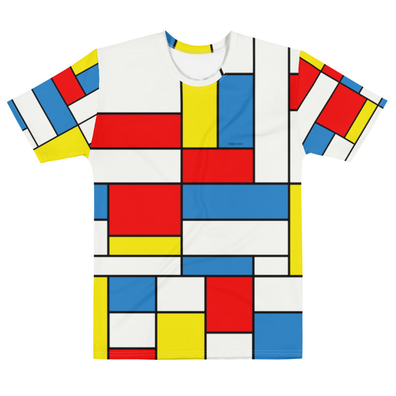 Mondrian Print Shirt, Geometric Abstract Modern Pattern, Abstract Red Blue Yellow Squares, Piet Fashion Art Mens T-Shirt Starcove Fashion