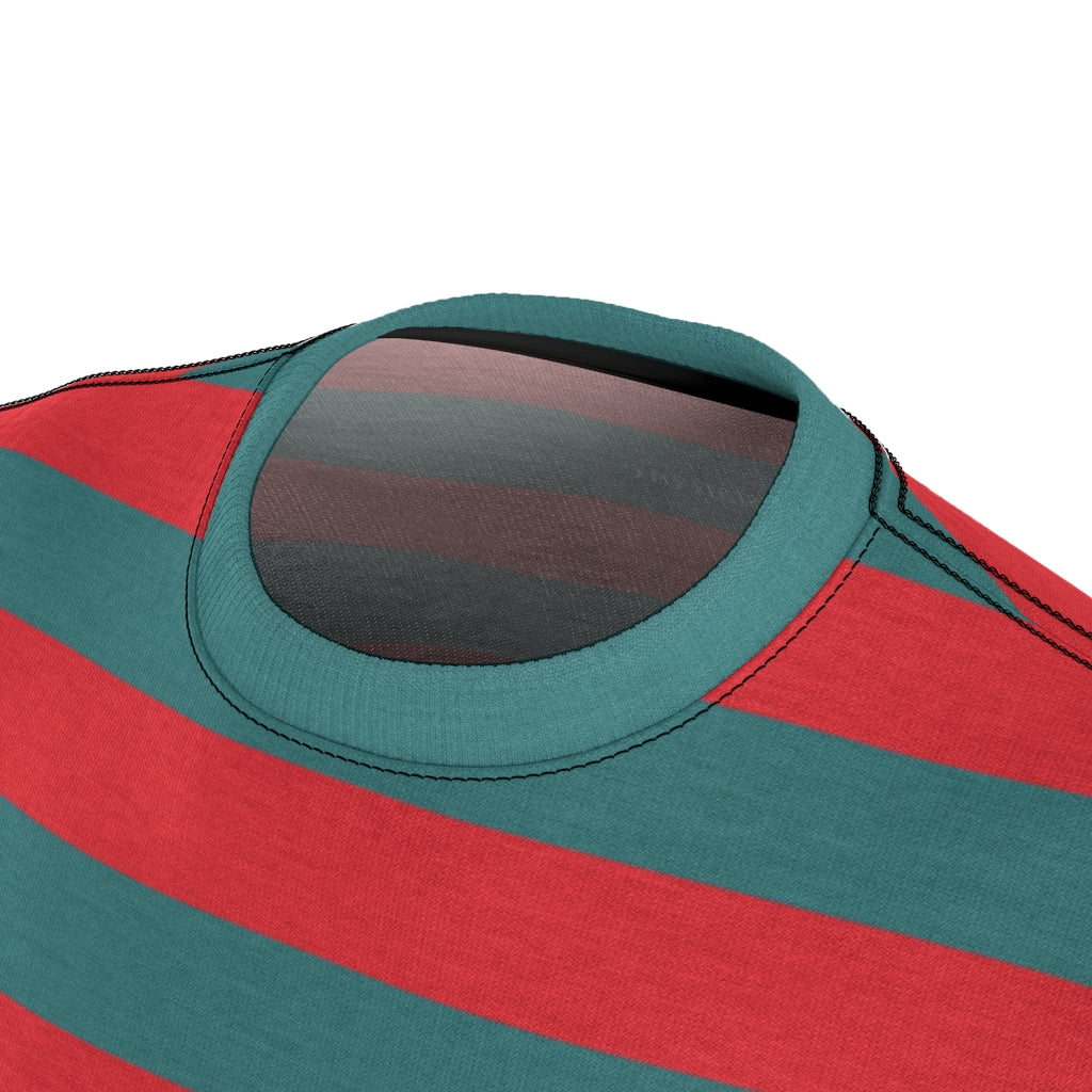 Green and Red striped Men T Shirt, Vintage Horizontal Stripes 90s Unisex Designer Crewneck Short Sleeve Tee Gifts Starcove Fashion