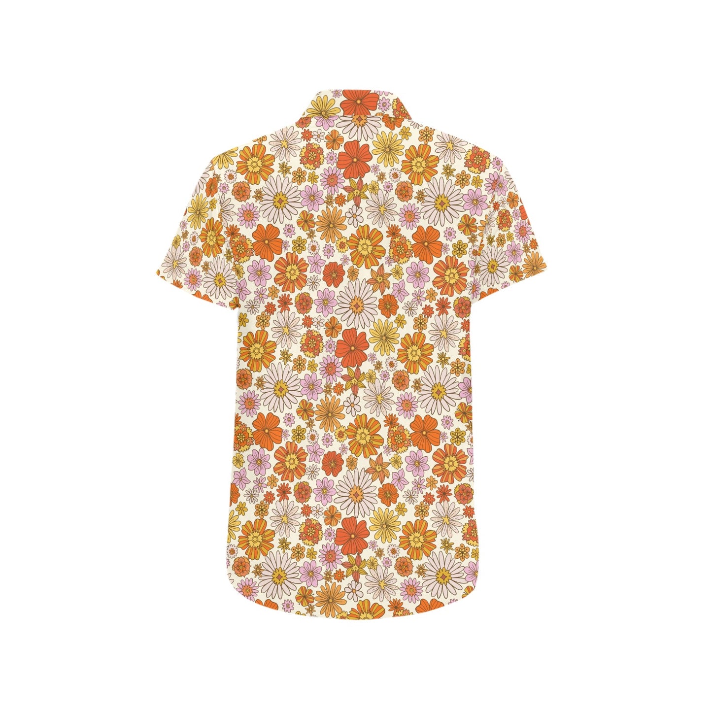 Groovy Floral Short Sleeve Men Button Down Shirt, Vintage Retro 70s Flowers 1970s Print Casual Buttoned Summer Dress Collared Plus Size Starcove Fashion