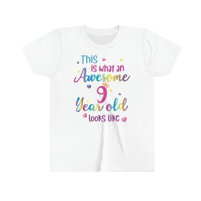 9 Year Old Birthday Shirt, Girl This is What an Awesome Looks Like Birthday Present 9th Nine Year Fun Rainbow Party Gift Kids Tee Starcove Fashion