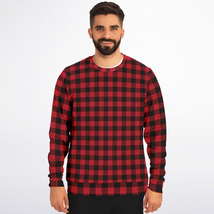 Red Buffalo Plaid Sweatshirt, Christmas Holiday Sweater Black and Red Check Checkered Gingham Cotton Crewneck Winter Top Plus Size Starcove Fashion