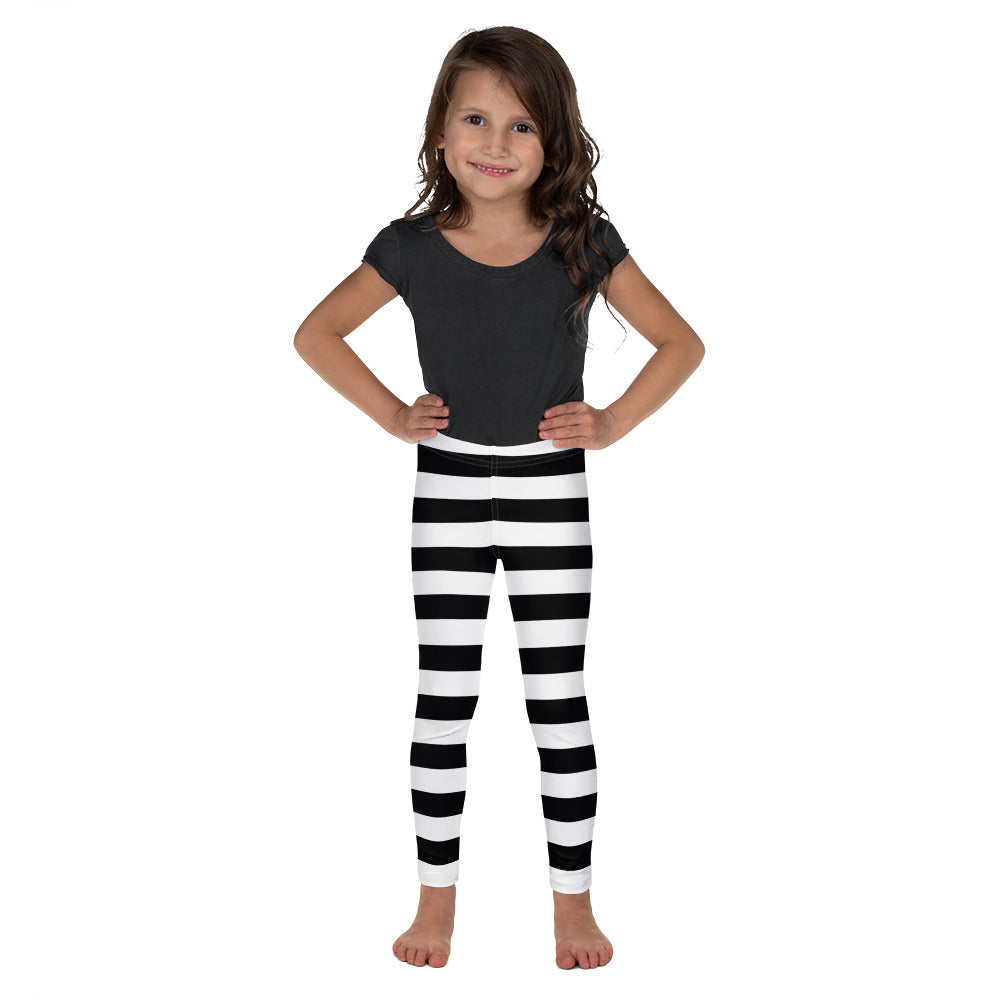Black White Striped Kids Girls Leggings (2T-7), Witch Halloween