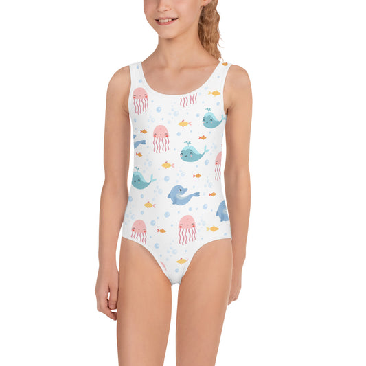 Marine Animals Little Girl Kids Swimsuits (2T - 7), Dolphin Jellyfish Whale Toddler One Piece Bathing Suit Swim Swimwear Starcove Fashion