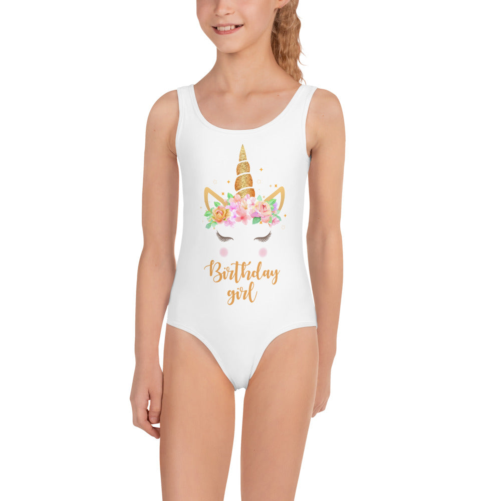 Birthday Girls Unicorn Swimsuit, Kids Bathing Suit One Piece