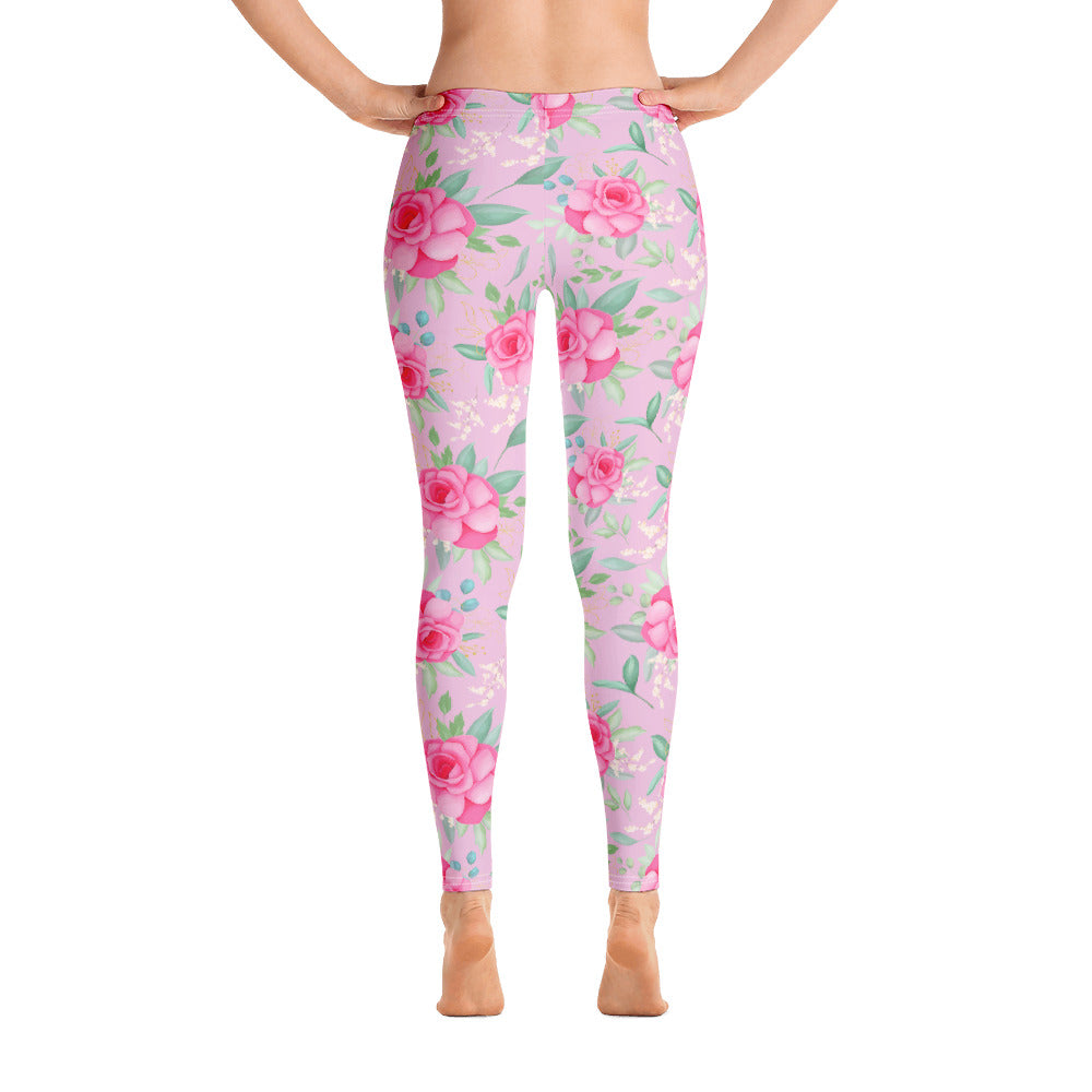 Pink Roses Leggings Women, Flowers Floral Red Printed Yoga Pants Cute  Graphic Workout Running Gym Fun Designer Tights Gift