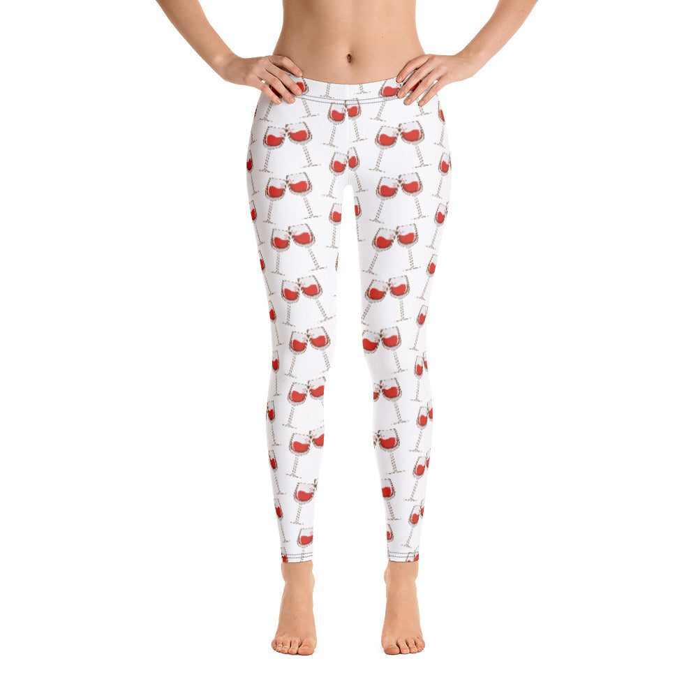 Red Wine Glasses Leggings Women, Printed Yoga Pants Graphic Drink