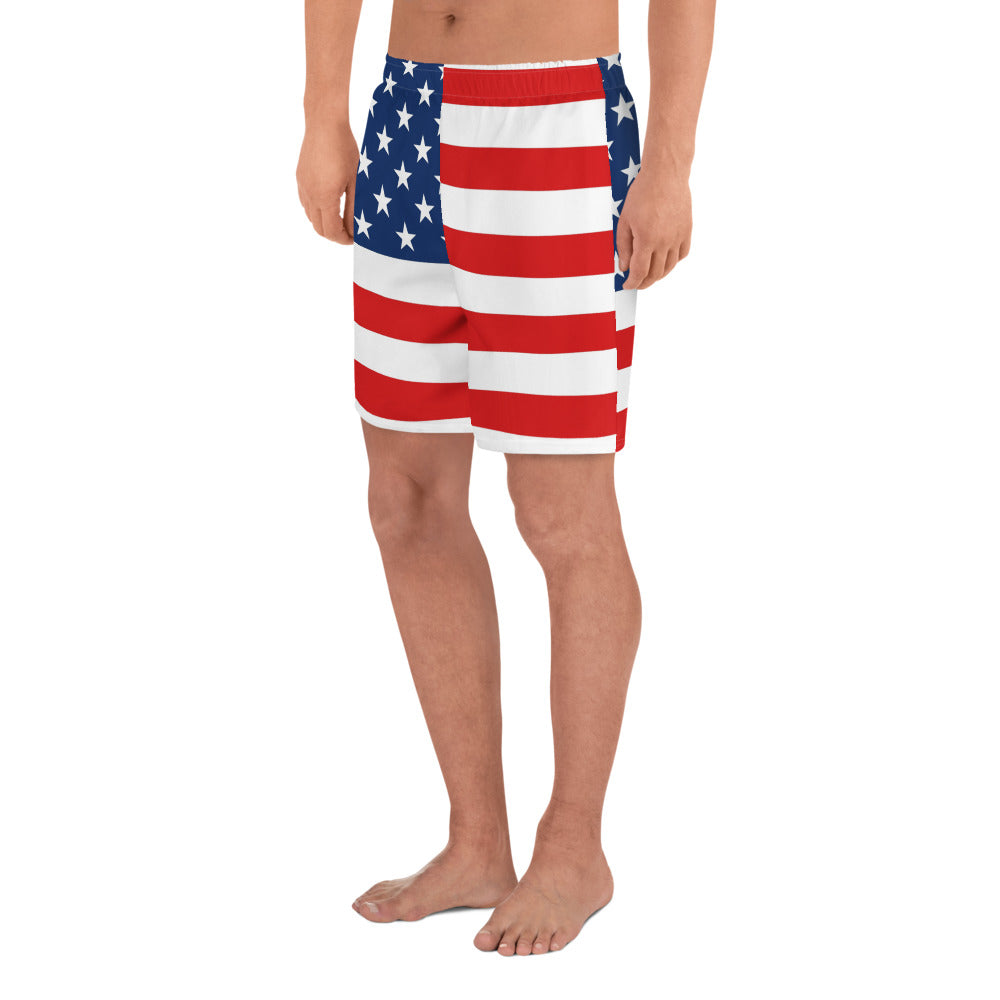 USA Flag Swim Men Shorts, Red Blue Microfiber Fast Dry American Patriotic Athletic Gym Sports Long Shorts Starcove Fashion