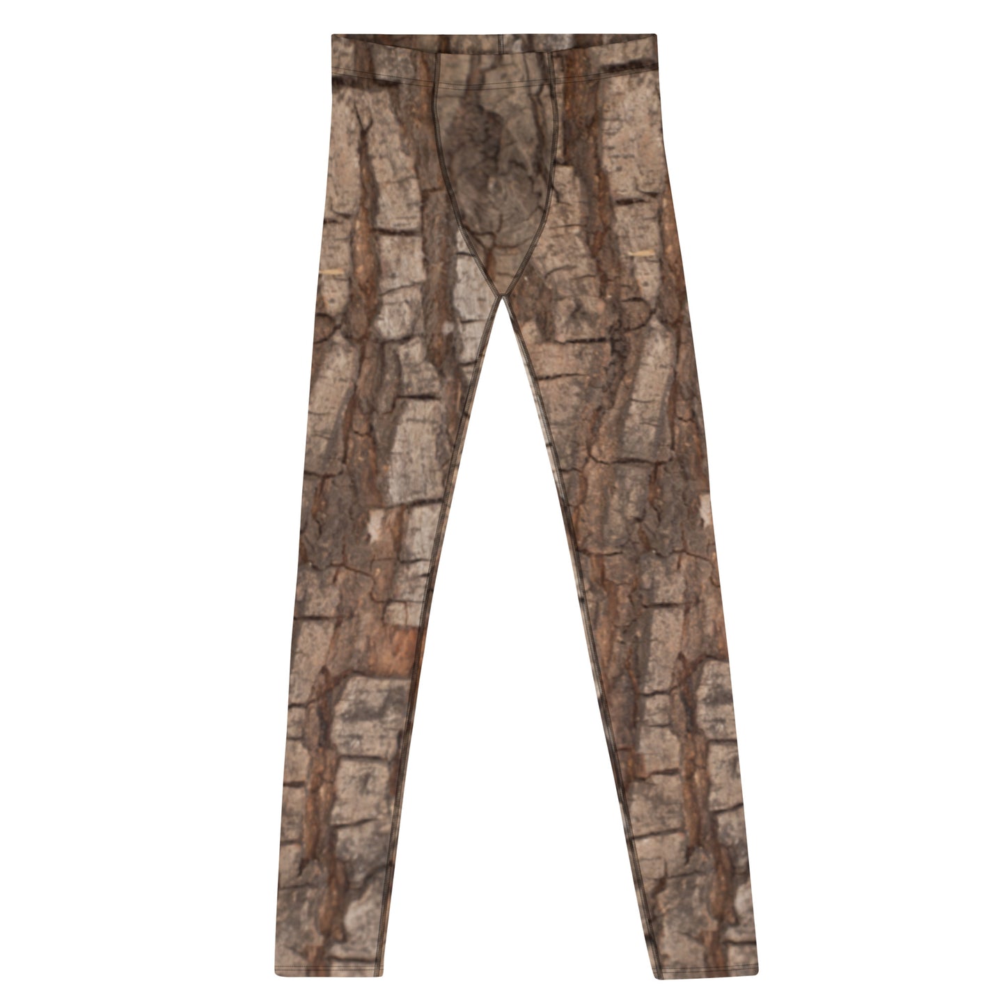 Tree Bark Camo Men Leggings, Real Wood Costume Forest Trunk Brown Halloween Cosplay Hunting Nature Printed Adult Pants Tights Starcove Fashion