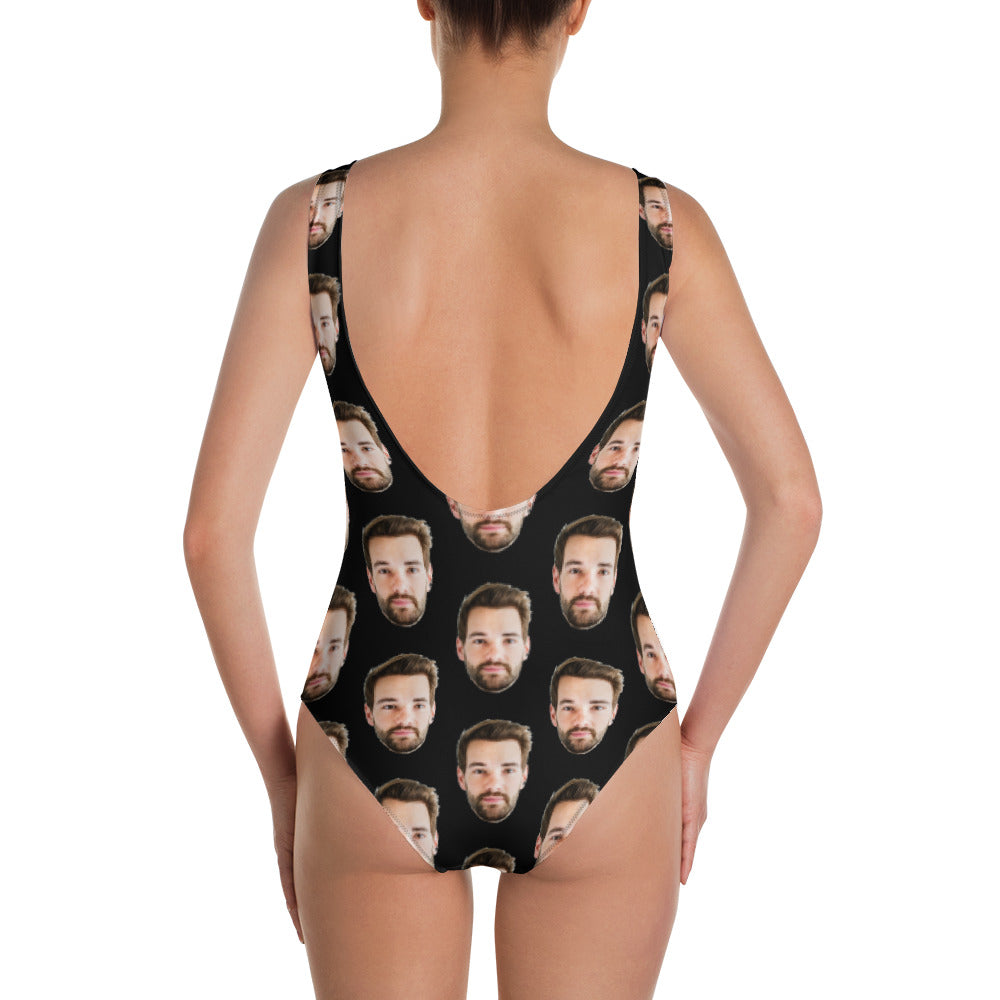 Black Women Face Bathing Suit, Custom Swimsuit with Picture of Husband Boyfriend Printed Photo Personalized One Piece Starcove Fashion