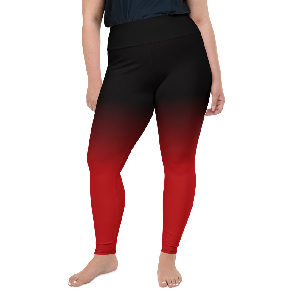Red Black Ombre Plus Size Women Leggings, Tie Dye Printed Designer