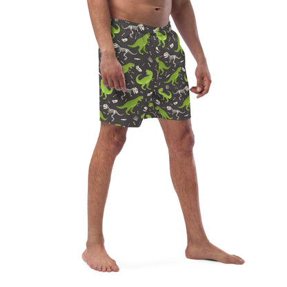 Dino Men Swim Trunks, Dinosaur Beach Mesh Pockets Beach Bathing Suit Plus Size Eco Friendly Mid Length Shorts Starcove Fashion