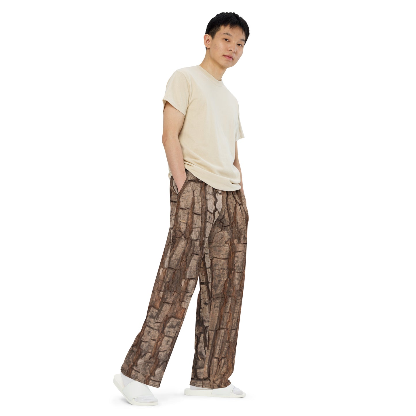 Tree Bark Pants, Camo Forest Costume Wood Halloween Adult Men Women Wide Leg Sweatpants Pockets Plus Size Drawstring Starcove Fashion