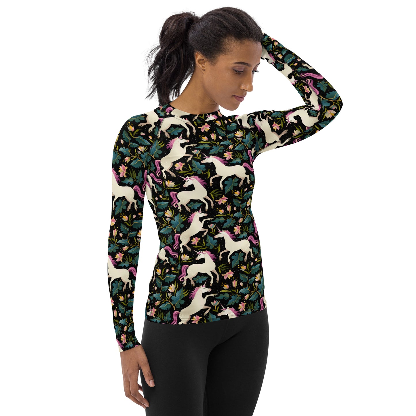 Unicorn Women's Rash Guard, Print Surf Long Sleeve Swim Shirt Swimwear Sun Jiu Jitsu Designer Wet Suit Protection 40 UPF Starcove Fashion