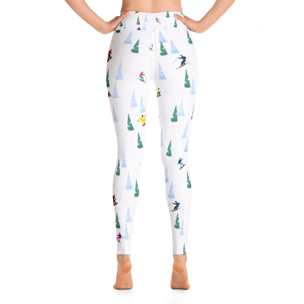 Ski Yoga Leggings Women, Skiing Downhill Trees Winter Sport High Waisted Pants Cute Printed Graphic Workout Gym Designer Tights Starcove Fashion