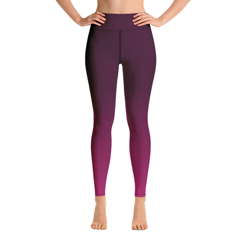 Dark Purple Pink Gradient Yoga Leggings Women, Ombre Tie Dye High