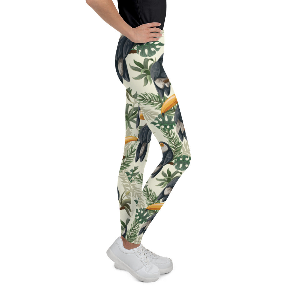 Tropical Toucan Girls Leggings (8-20), Green Bird Youth Teen Cute Printed Kids Yoga Tween Pants Graphic Fun Tights Gift Daughter Starcove Fashion