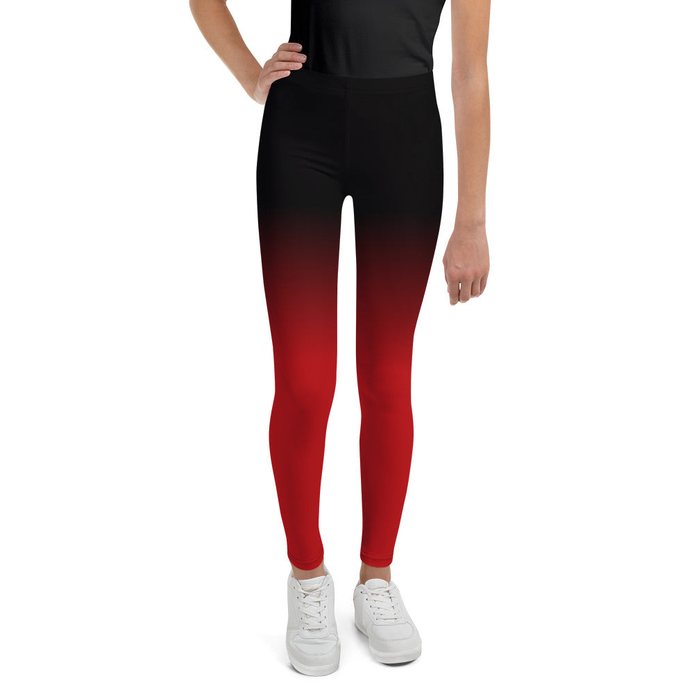 Black and Red Ombre Youth Leggings (8-20), Gradient Tie Dye Women Girls  Teens Tweens Workout Pants Printed Tights