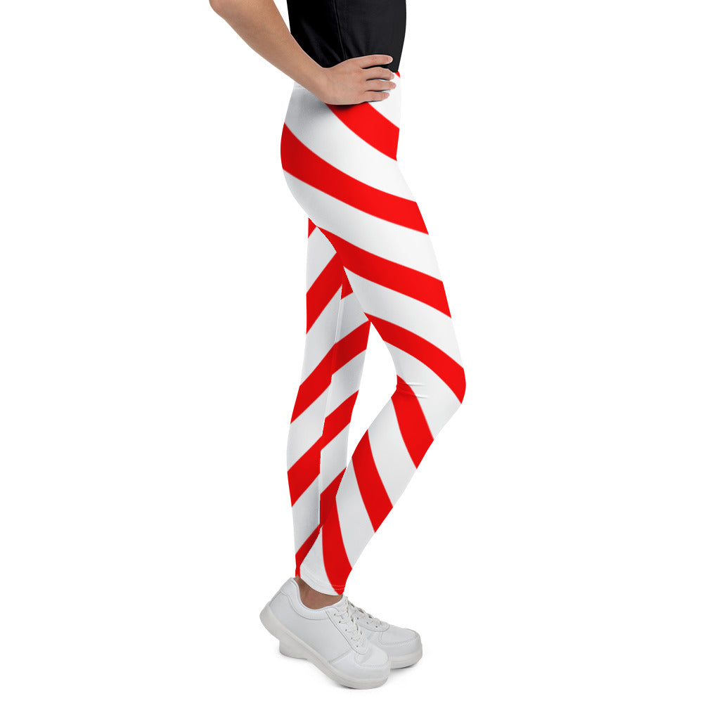 Girls Candy Cane Leggings (8-20), Red Striped Printed Kids Christmas Holiday Festive Youth Teen Cute Xmas Yoga Pants Graphic Fun Tights Gift Starcove Fashion