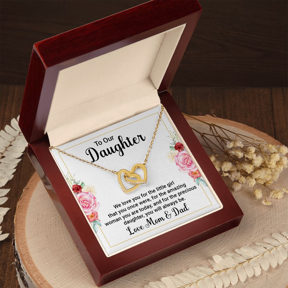 To Our Daughter Necklace from Mom and Dad, Mother Father Interlocking Hearts Pendant Gold Jewelry Birthday Christmas Gift Starcove Fashion