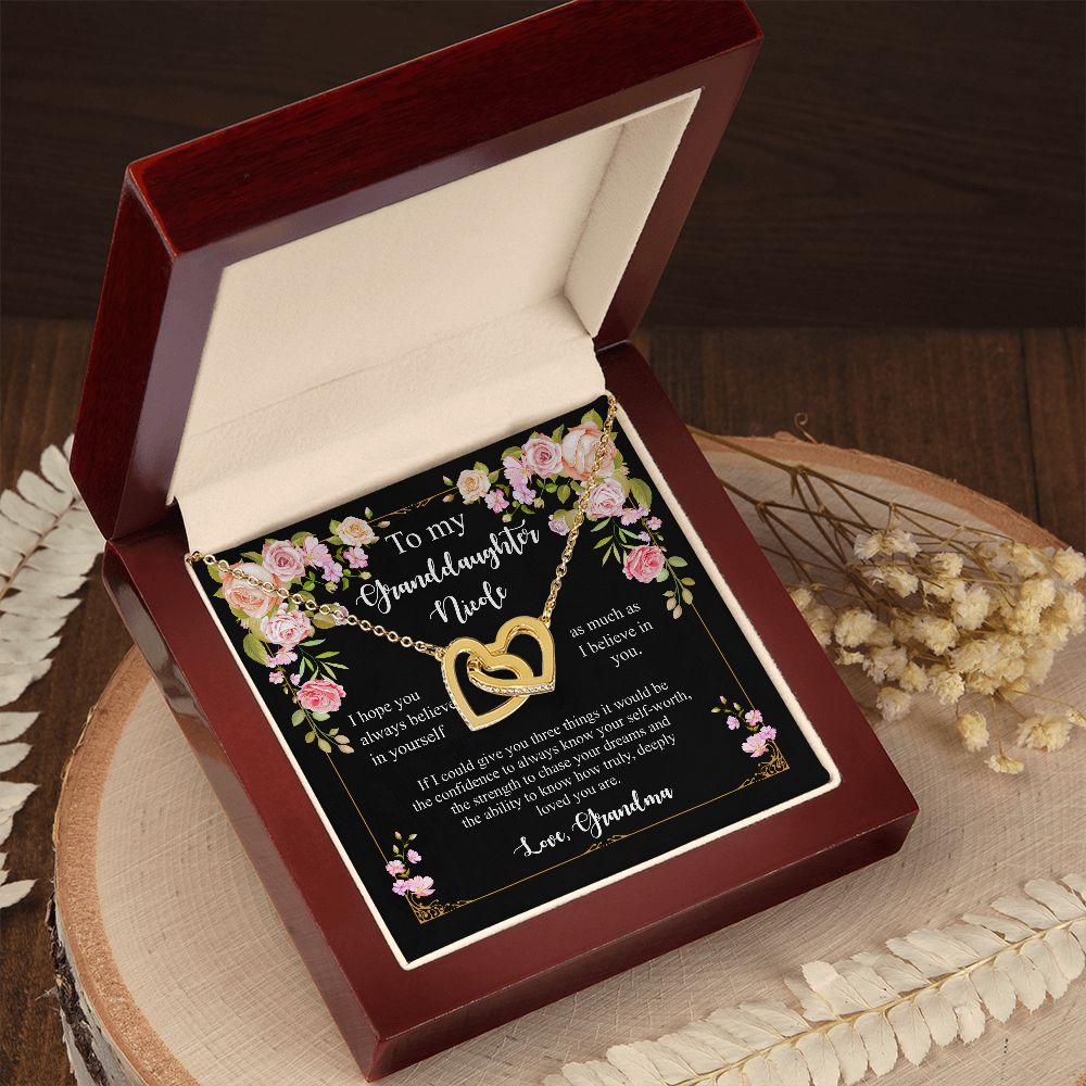Granddaughter Necklace from Grandma, Custom Name Personalized Interlocking Hearts Pendant Jewelry Gold Family Grandmother Message Card Gift Starcove Fashion