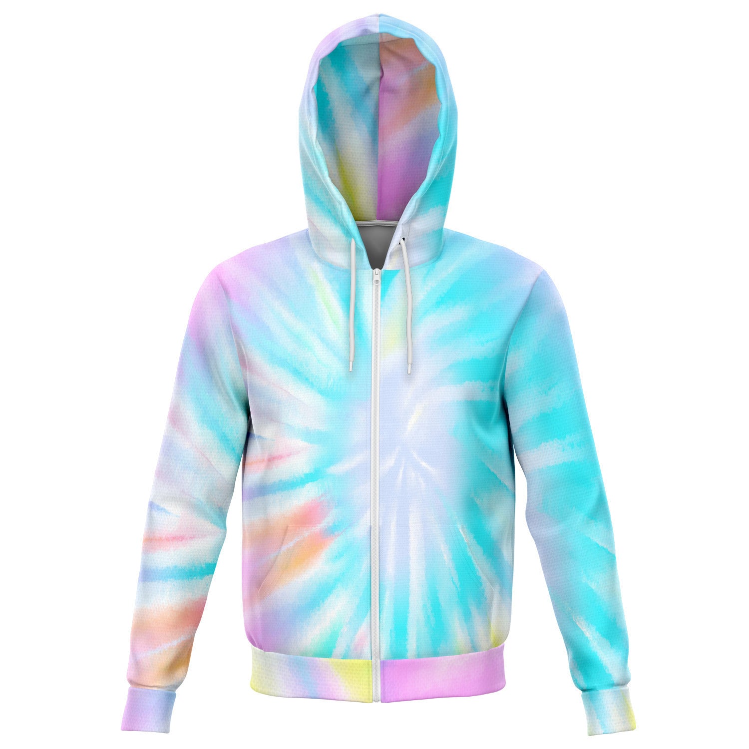Tie Dye Rainbow Zip Up Hoodie, Pink Blue Spiral Front Zip Pocket