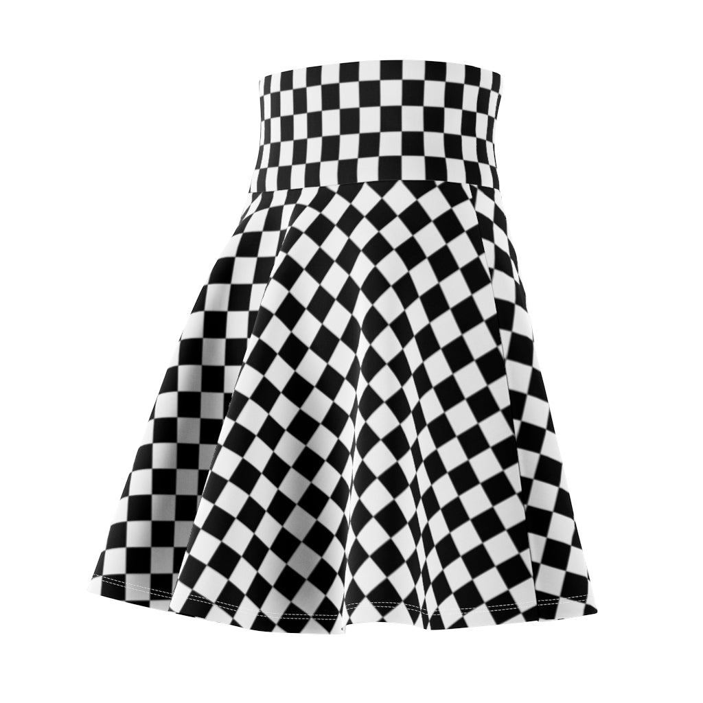 Black White Checkered Skater Skirt, Check Racing Print Mini Short Circle Cute Handmade Party Sexy Women Pleated High Wasted Skirt Starcove Fashion