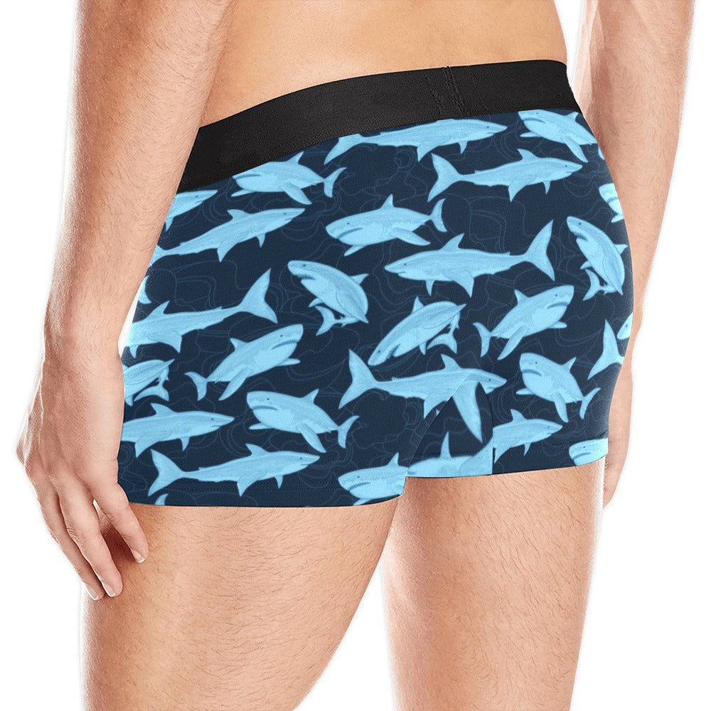 Shark Men Boxer Briefs, Sea Ocean Nautical Print Check Comfortable Underwear Pouch Luxury Trunks Sexy Designer Gift Birthday Plus Size Starcove Fashion