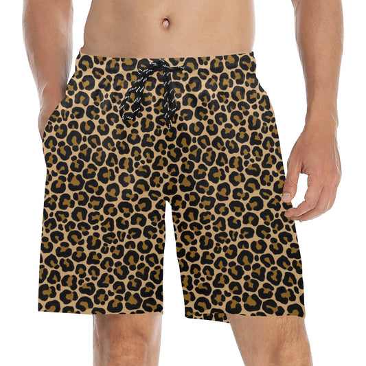 Leopard Men Swim Trunks, Mid Length Shorts Animal Print Beach Pockets Mesh Lining Drawstring Boys Casual Bathing Suit Plus Size Swimwear Starcove Fashion