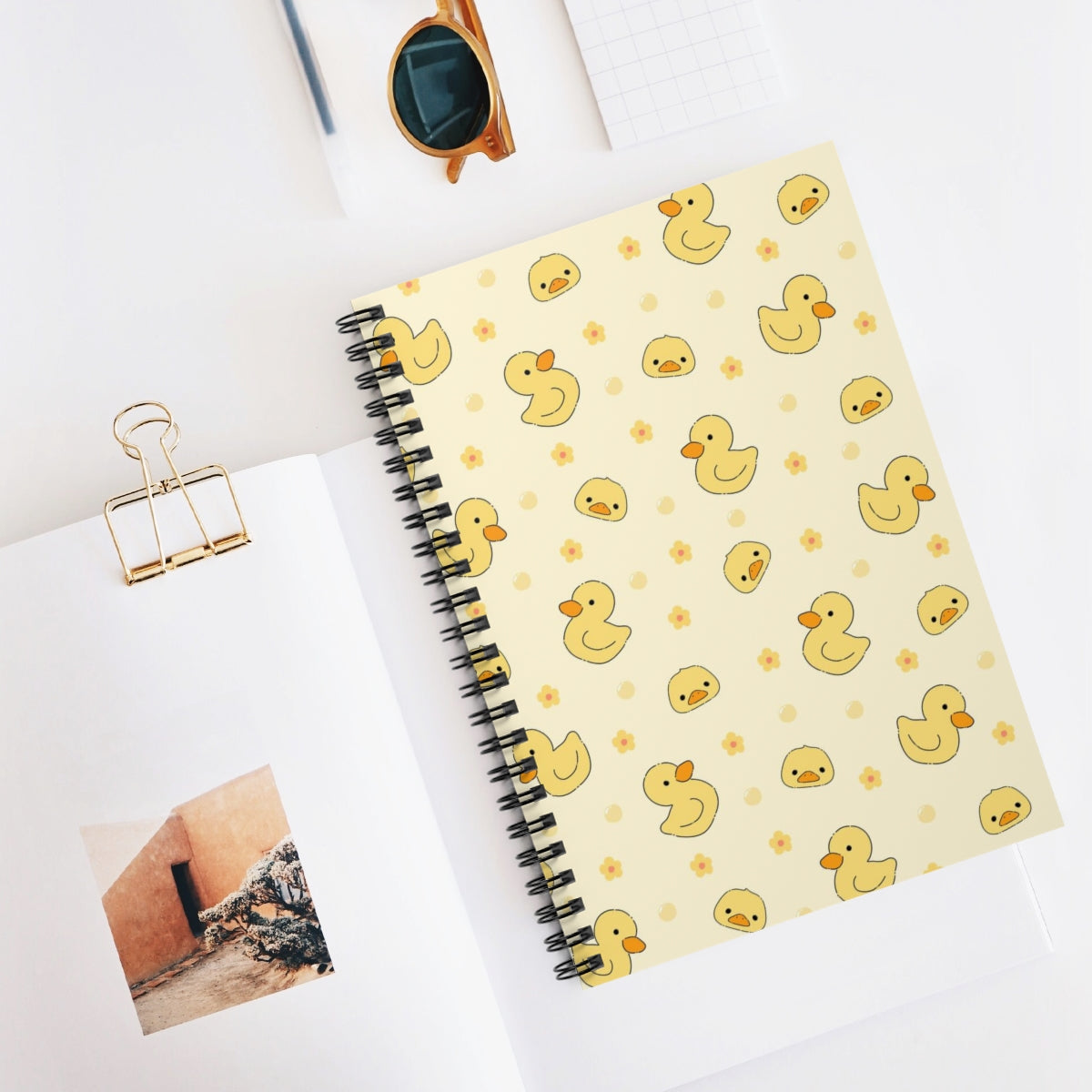 Cute duck Spiral Notebook, Yellow Animal Pattern Design Journal Traveler Notepad Ruled Line Book Paper Pad Work Aesthetic Gift Starcove Fashion