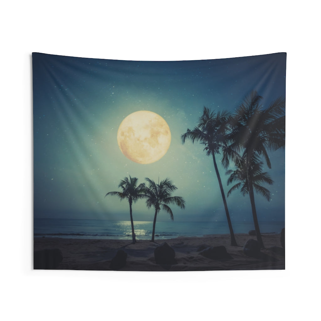 Full Moon Beach Tapestry, Palm Tree Night Boho Landscape Indoor Wall Art Hanging Tapestries Large Small Decor Home Dorm Room Gift Starcove Fashion