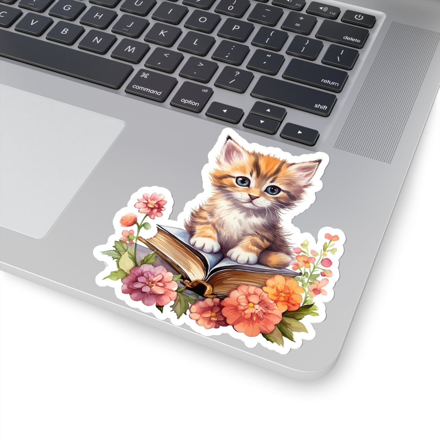 Cat on Books Sticker, Kitten Floral Flowers Reading Art Laptop Decal Vinyl Cute Waterbottle Tumbler Car Waterproof Wall Clear Starcove Fashion
