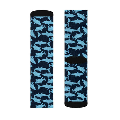Sharks Socks, Blue Navy Great White Shark Crew 3D Sublimation Women Men Funny Fun Novelty Cool Funky Crazy Casual Cute Unique Gift Starcove Fashion