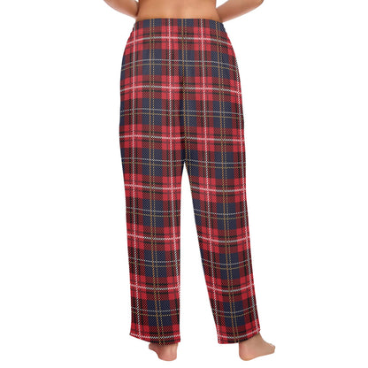 Red Buffalo Plaid Women Pajamas Pants, Black Check Tartan Christmas Xmas Satin PJ Pockets Trousers Couples Matching Ladies Trousers Bottoms